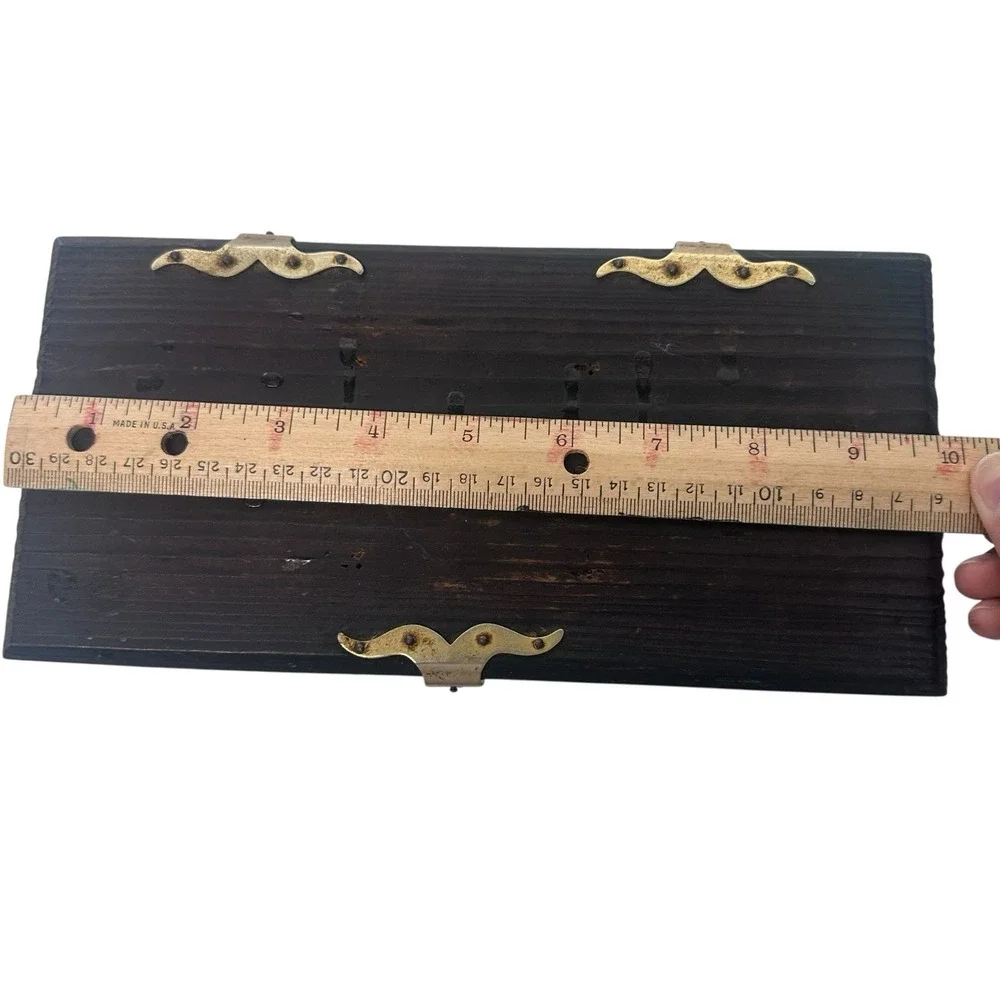 Vintage Wooden Jewelry Box Treasure Chest Trinket Rustic Pirate Gold Hardware Go